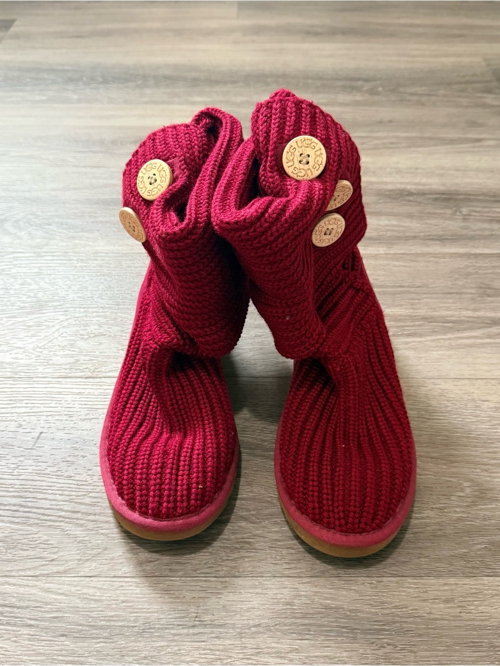 UGG Women's Burgundy Knit Button Booties